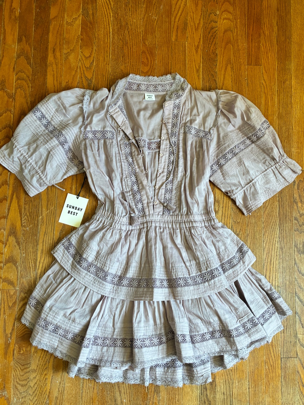 Sunday Best By Aritzia Lilac Lace-Trim Women’s Dress NWT